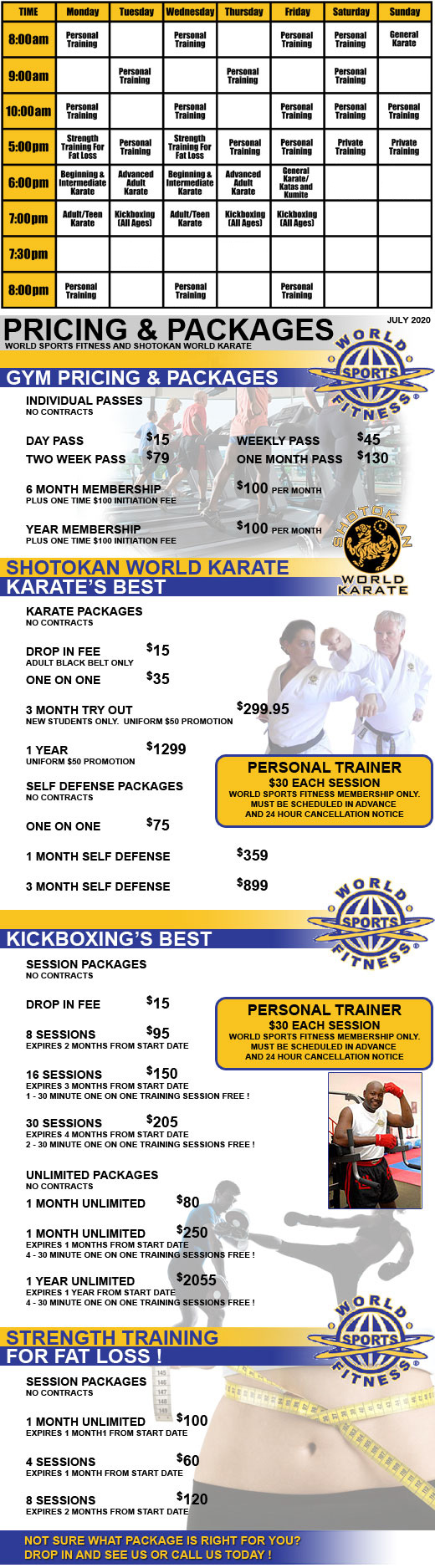 World Sports Fitness and Shotokan World Karate Pricing and Gym Memberships